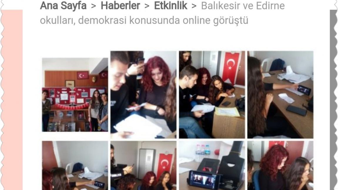 Okulumuz öğrencileri, Edirne 'deki bir okulla demokrasi konusunda online görüşme yaptı